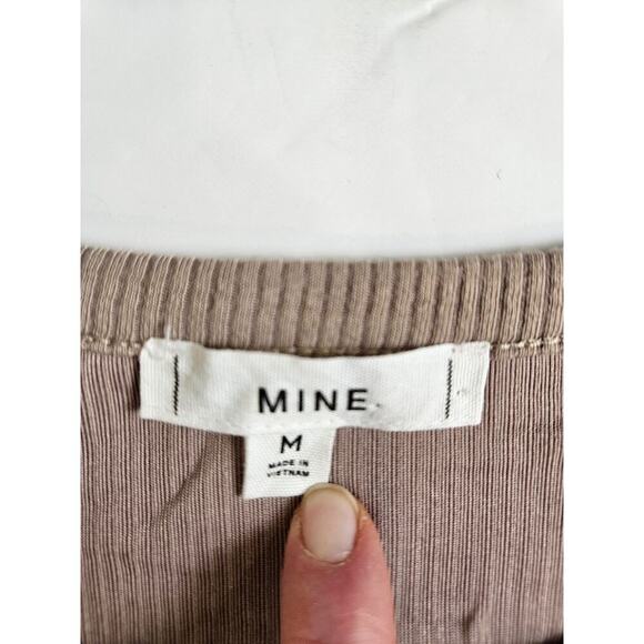 MINE Peplum Tan Medium Womens Top Long Sleeve Ribbed - Picture 4 of 6